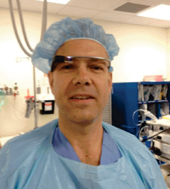 Image: Dr. Rafael Grossmann wearing Google Glass (Photo courtesy of Dr. Rafael Grossmann).